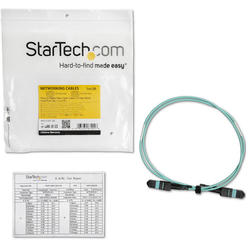 StarTech.com MPO12PL1M 1m OM3 Multimode Glasfaserkabel - 40G Netzwerke