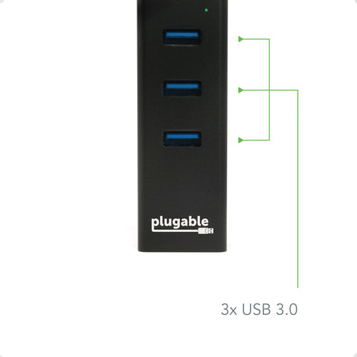 USB 3.0 Hub with Gigabit Ethernet - Plugable Technologies, 3 Ports, USB-C Included, Black