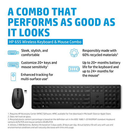 Wireless Keyboard HP 655 Combo RF Wireless Full-size Black with Mouse