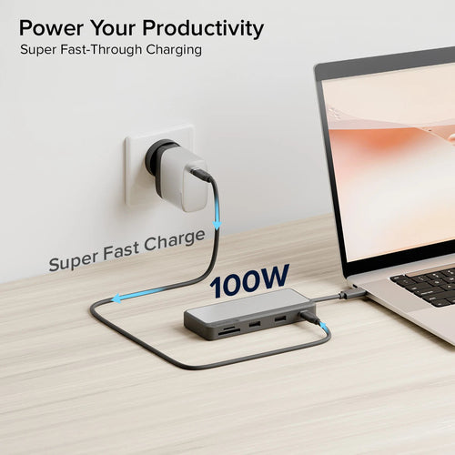 ALOGIC Fusion Pro AXIS Dual-Display-Dock – USB-C, 100W Power Delivery, Grau