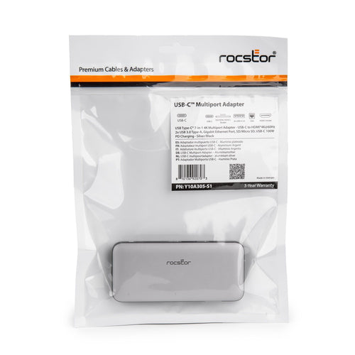 USB-C Hub Rocstor Y10A305-S1 4K 60Hz HDMI RJ-45 USB 3.0