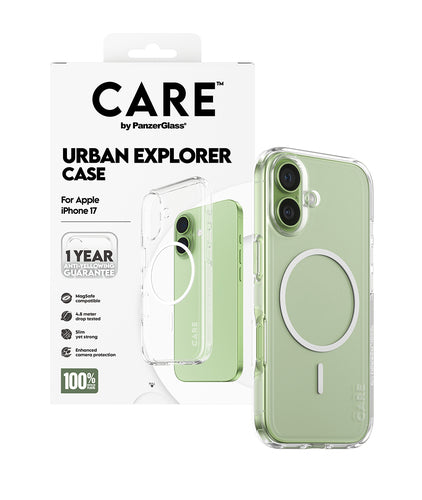 PanzerGlass CARE™ by ® Urban Explorer Case Transparent w. White MagSafe iPhone 17 mobile phone case