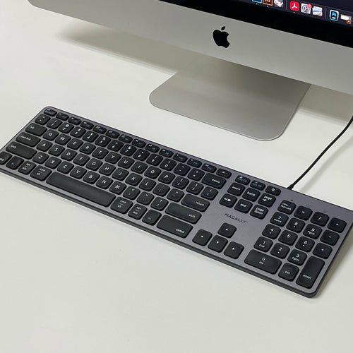 Wired USB Full-Size Keyboard Macally QWERTY Black Grey Scissor Switch