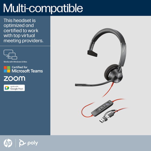 HP Poly Blackwire 3310 USB-C Headset | Microsoft Teams-zertifiziert | Business-Headset