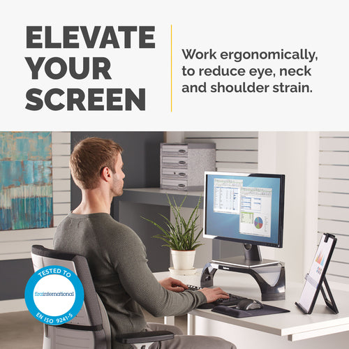 Fellowes Smart Suites Monitor Stand - Ergonomic Adjustable Riser - Max Weight 10KG - Black