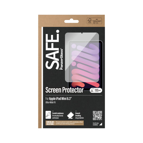PanzerGlass SAFE. by ® Screen Protector iPad Mini 8.3'' (2021, 2024) | Ultra-Wide Fit | Bulk