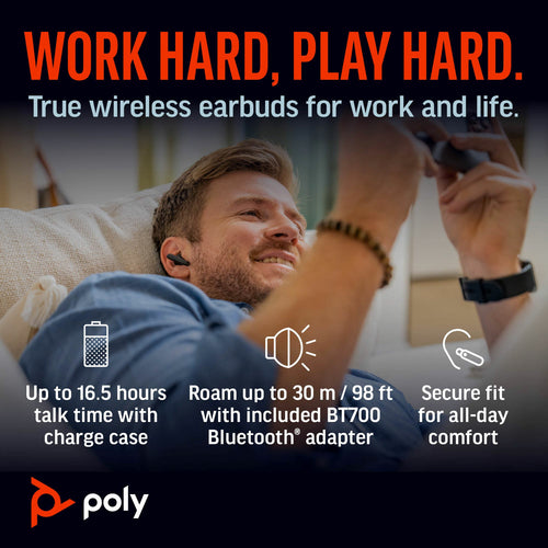 HP Poly Voyager Free 60+ UC M Carbon Black Earbuds +BT700 USB-C Adapter +Touchscreen Charge Case