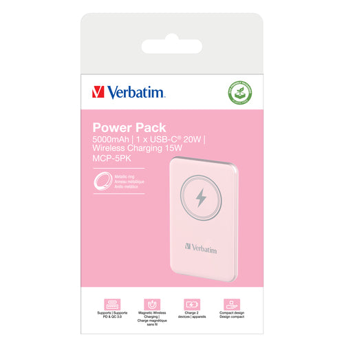 Wireless Power Bank Verbatim Charge 'n' Go 5000mAh Quick Charge 3.0 Pink
