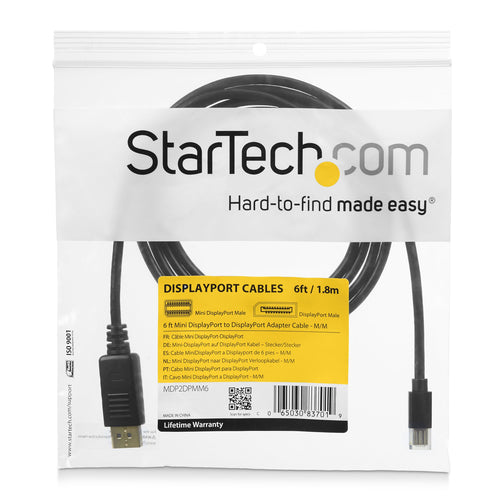 DisplayPort Cable StarTech Mini DisplayPort 4K 6ft Male to Male