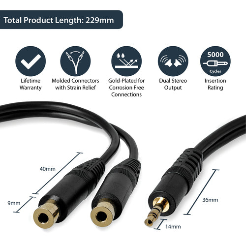 StarTech MUY1MFF 3,5 mm Stereo-Splitterkabel - 15,24 cm Stecker auf 2x Buchse - Schwarz