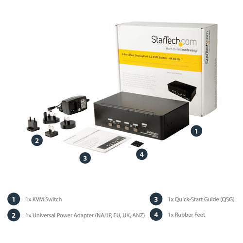 KVM Switch StarTech 4-Port Dual DisplayPort 4K 60Hz Rack Mount