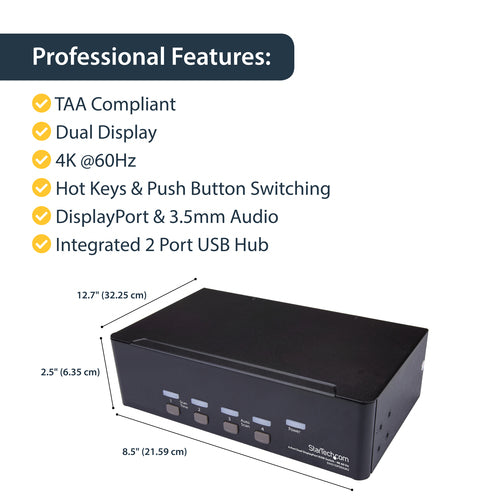 KVM Switch StarTech 4-Port Dual DisplayPort 4K 60Hz Rack Mount