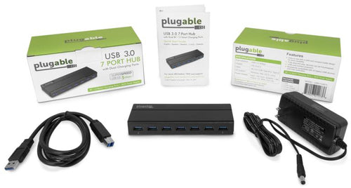 Plugable USB3-HUB7C - 7-Port USB 3.2 Hub - 5000 Mbit/s - Schwarz