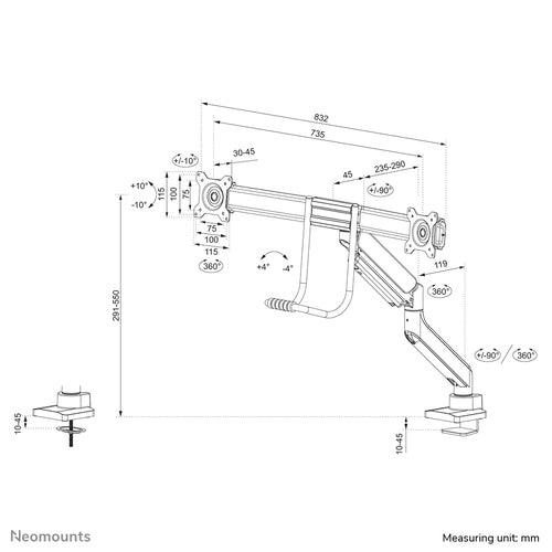 Neomounts DS75-450WH2 monitor mount / stand