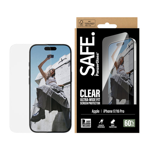 PanzerGlass SAFE. by ® Screen Protector iPhone 17 | iPhone 16 Pro | Ultra-Wide Fit w. EasyAligner