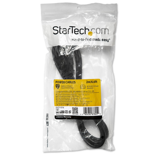 StarTech.com 1,8 m Stromkabel, NEMA 5-15P auf C13, 10 A 125 V, schwarzes Ersatz-Netzkabel