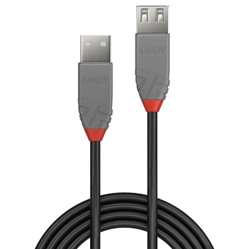 USB 2.0 Type A Extension Cable 0.5m Lindy Anthra Line Black