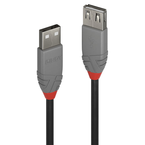 USB 2.0 Type A Extension Cable 0.5m Lindy Anthra Line Black