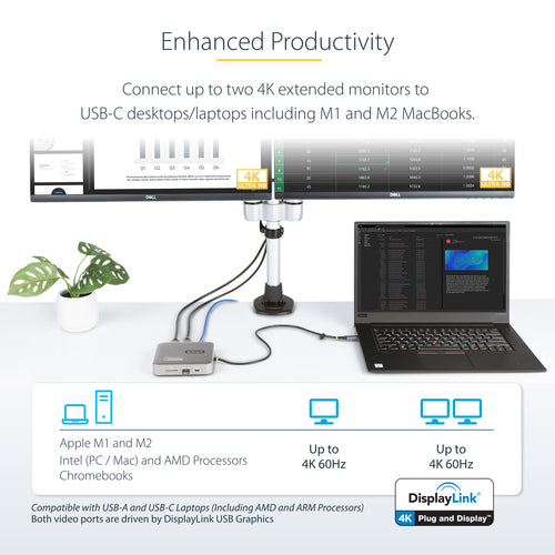 USB-C Docking Station StarTech.com 102B Dual 4K 60Hz HDMI 100W Power Delivery - 102B-USBC-MULTIPORT
