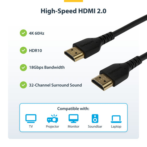 StarTech.com RHDMM2MP 1,8 m HDMI 2.0 Kabel – schlank, UHD 4K 60 Hz, zertifiziert