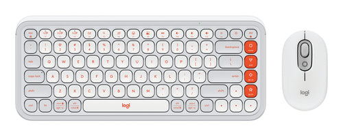 Wireless Bluetooth Keyboard and Mouse Combo Logitech POP Icon Orange White Scissor Switch QWERTY