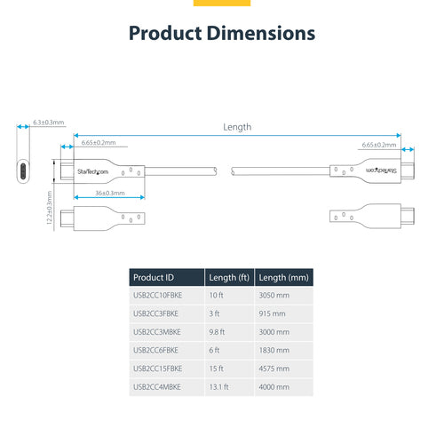 USB-C Ladekabel 3m 60W 3A Power Delivery USB 2.0 Typ-C