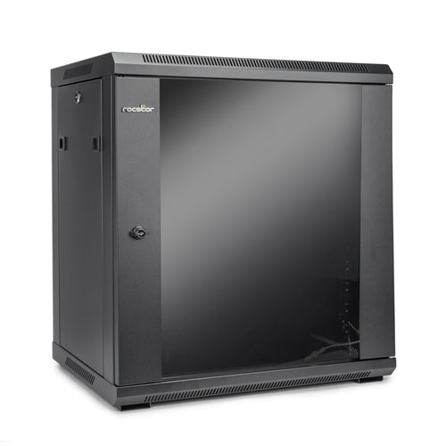 Wall Mounted 12U Rack Cabinet Heavy Duty Black for Networking Equipment
