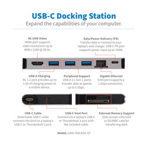 Tripp Lite U442-DOCK5D-GY laptop dock/port replicator