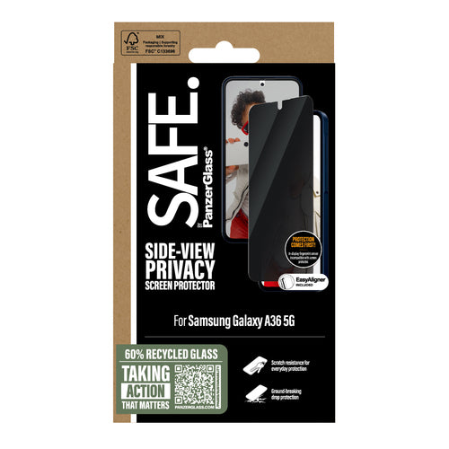 PanzerGlass SAFE. by ® Privacy Screen Protector Samsung Galaxy A36 5G | Ultra-Wide Fit w. EasyAligner