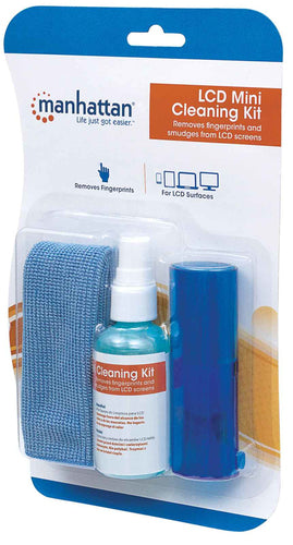 Manhattan LCD Reinigungsset Mini – 60 ml alkoholfreie Lösung & Mikrofasertuch