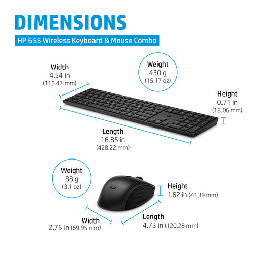 Wireless Keyboard HP 655 Combo RF Wireless Full-size Black with Mouse