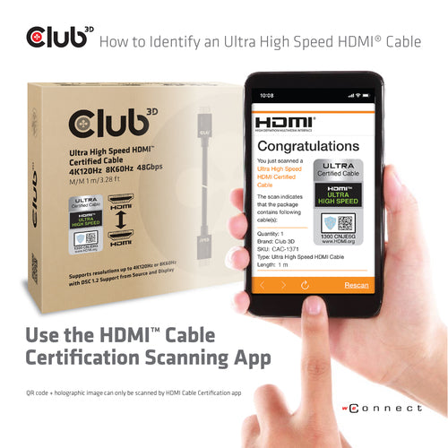 HDMI Cable Club3D CAC-1371 4K 120Hz 8K 60Hz 48Gbps