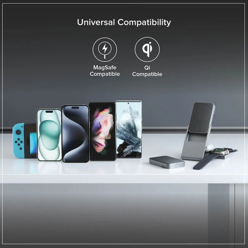 ALOGIC Matrix+ 3-in-1 Magnetisches Ladedock – 5000mAh Powerbank für iPhone, Apple Watch, AirPods – Schwarz, Silber