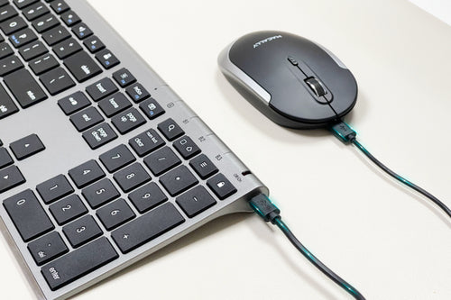 Kabellose Bluetooth-Tastatur mit Scherenmechanismus – Macally QWERTY in Schwarz & Grau mit Maus
