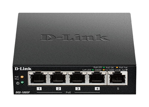 Network Switch D-Link Gigabit 5-Port PoE+ Unmanaged L2 Wall-Mountable