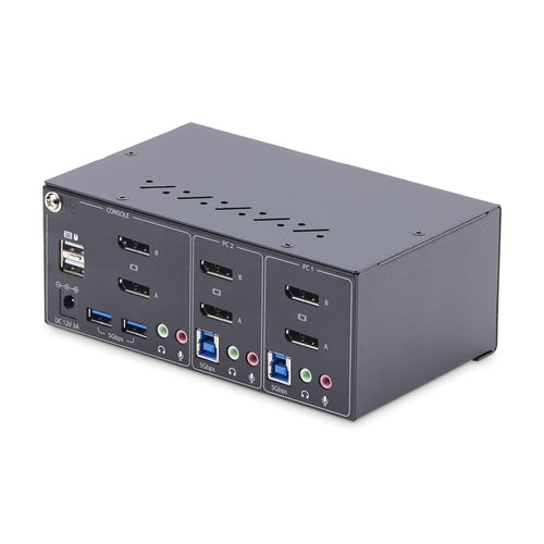 StarTech.com 2-Port Dual-Monitor DisplayPort KVM-Switch – 4K 60Hz – Dualer USB-Hub