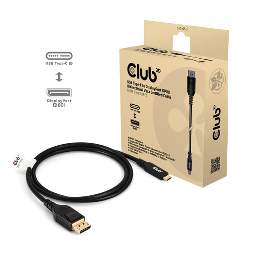 CLUB3D USB TYPE-C TO DISPLAYPORT DP80 BIDIRECTIONAL VESA CERTIFIED CABLE 1M/3.28 FT - Kabel - Digital/Daten USB cable