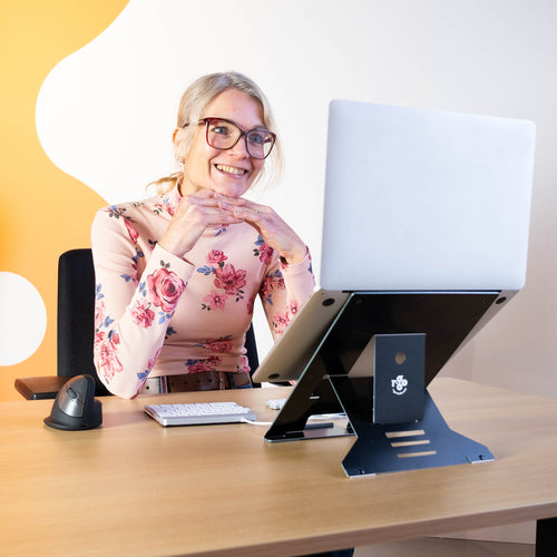 R-Go Tools RGORIDOCBL Verstellbarer Laptopständer - Ergonomischer und faltbarer Dokumentenhalter - Schwarzes Aluminium