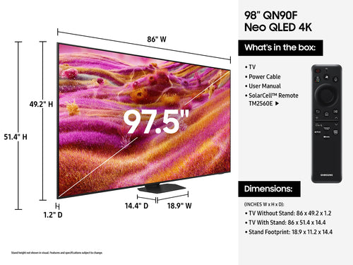 Samsung QN90F 98" Neo QLED Smart TV – 3840 x 2160 – Wi-Fi – Schwarz