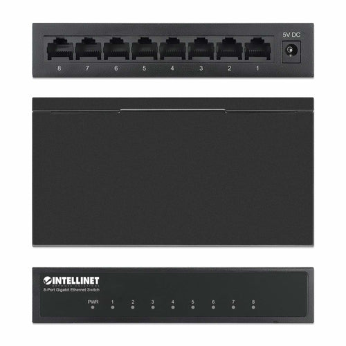 Intellinet 8-Port Gigabit Ethernet Switch – Desktop Metallgehäuse, Energieeffizient – 530347
