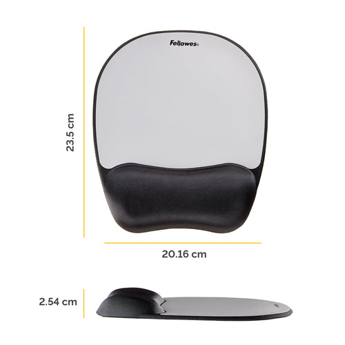 Fellowes Memory Foam Mauspad mit Handgelenkstütze – Ergonomisches Design – Kompatibel mit Laser- und optischen Mäusen – Schwarz/Silber