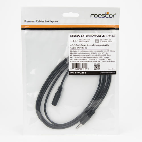 3,5mm Audio-Verlängerungskabel Stecker auf Buchse 1,8m Schwarz Rocstor