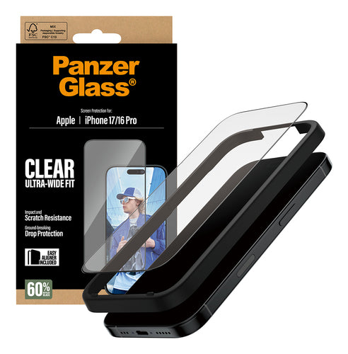 PanzerGlass ® Screen Protector iPhone 17 | iPhone 16 Pro | Ultra-Wide Fit w. EasyAligner