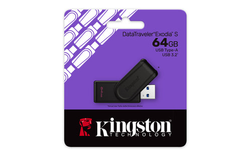 64GB Kingston DataTraveler Exodia S USB-Flash-Laufwerk Tragbarer USB 3.2 Gen 1 Schwarz