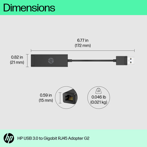 USB 3.0 to Gigabit RJ45 Ethernet Adapter HP G2 Wired Black