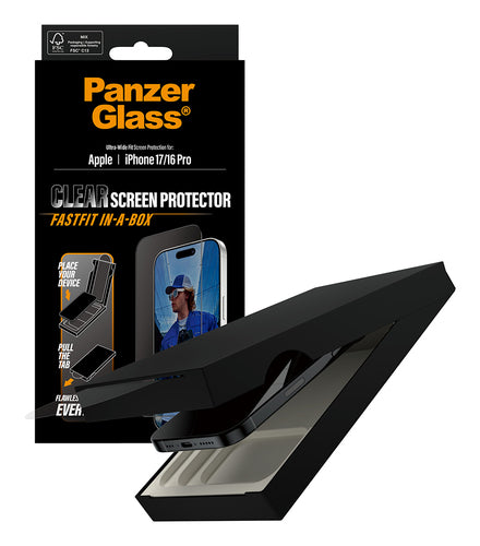 PanzerGlass ® Screen Protector iPhone 17 | iPhone 16 Pro | Ultra-Wide Fit w. Fastfit in-a-box