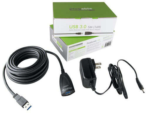 Plugable Technologies USB3-5M-D USB Cable - 5m - USB 3.2 Gen 1 - Black