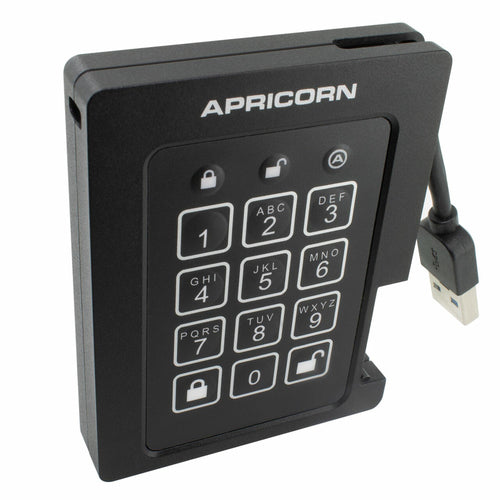 1TB Apricorn Aegis Padlock USB 3.2 Gen 1 Portable Hard Drive with Password Protection