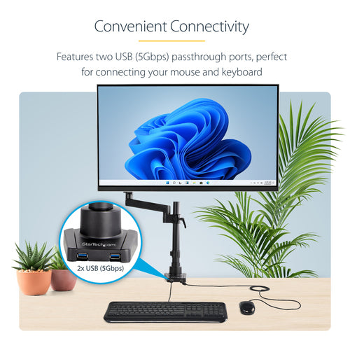 StarTech.com ARMPIVOT2USB3 Full Motion Monitor Arm with USB 3.0 - Black