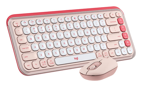 Wireless Logitech POP ICON COMBO Keyboard & Mouse Bluetooth Scissor Key Switch QWERTY Rose